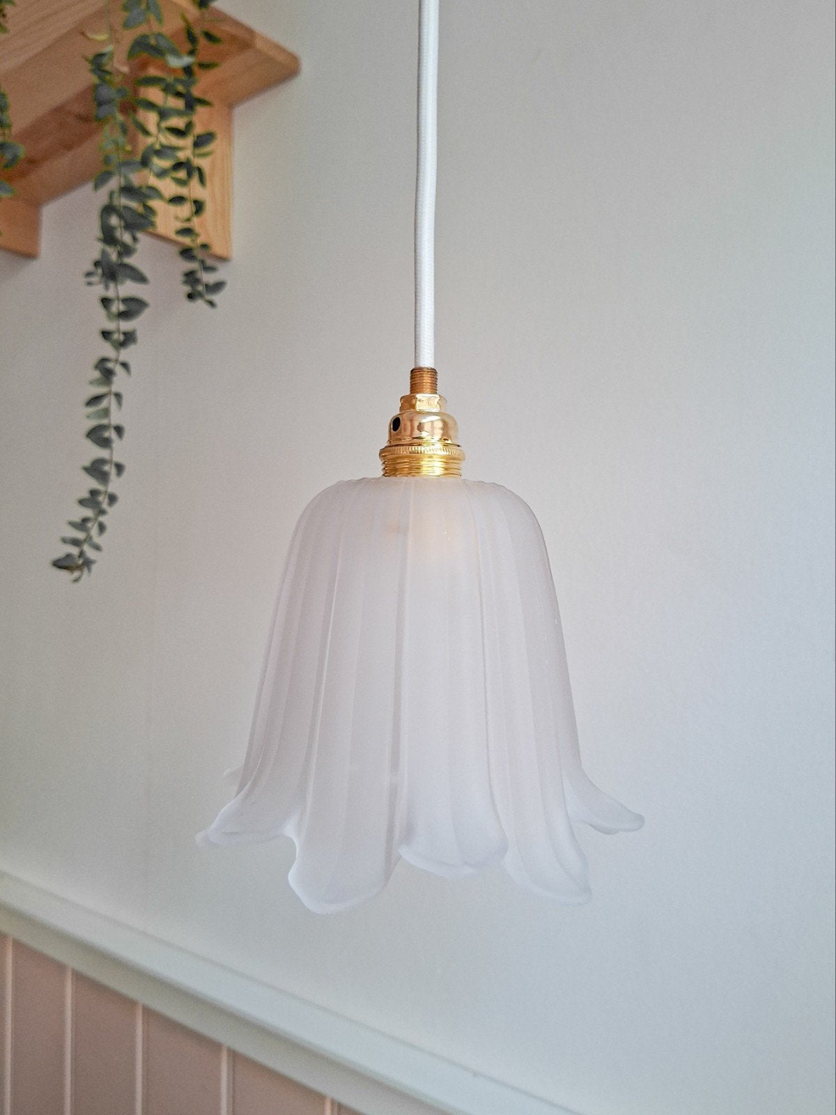 Vintage tulpenlampje, Huis en Inrichting, Lampen | Hanglampen, Ophalen of Verzenden, Glas