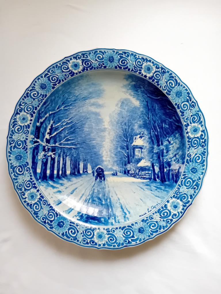 PORCELEYNE FLES WANDBORD WINTER LANDSCHAP  1943 DELFTS BLAUW, Ophalen of Verzenden