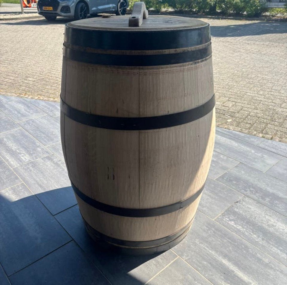 Houten regenton met zwarte banden en los deksle, Ophalen, 150 liter of meer, Nieuw, Bb