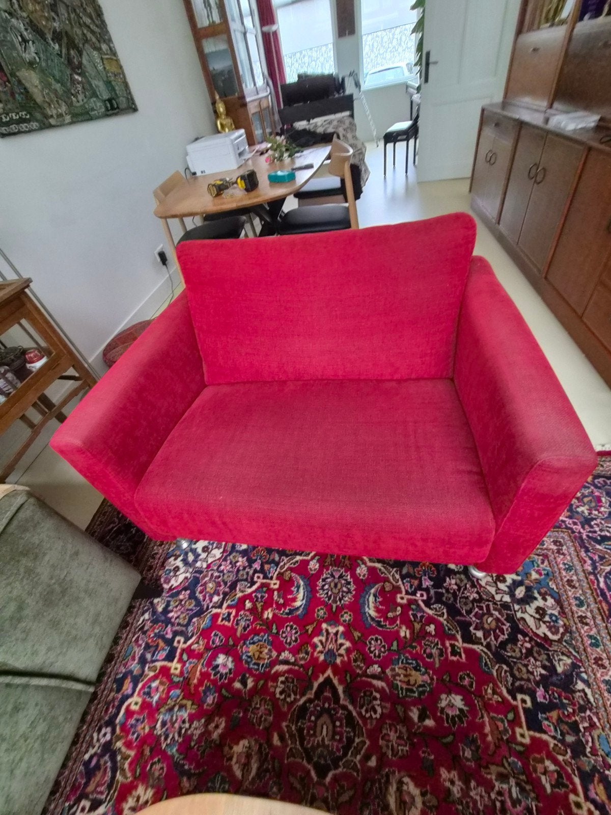 Rode loveseat 110x60 cm, Ophalen, Gebruikt, Minder dan 75 cm, Tweepersoons