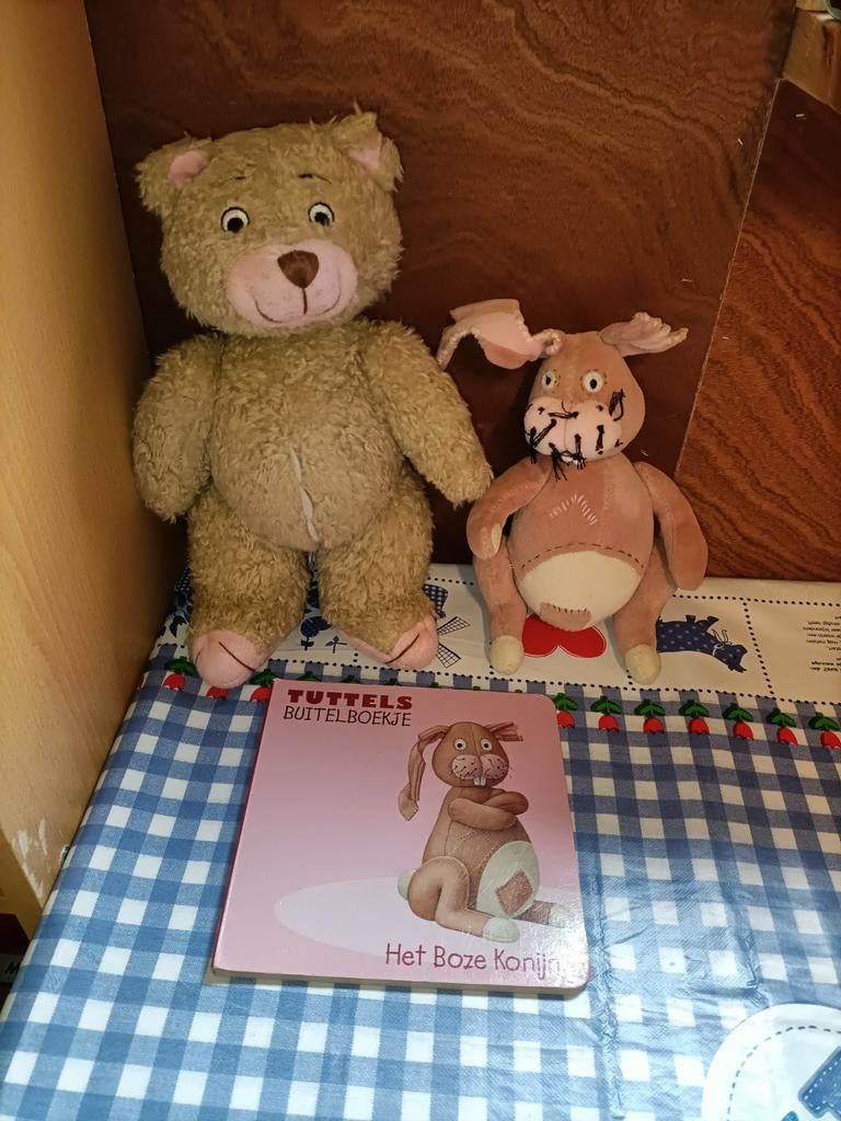 Tuttels beer en konijn knuffel met boekje, Ophalen of Verzenden, Zo goed als nieuw, Konijn