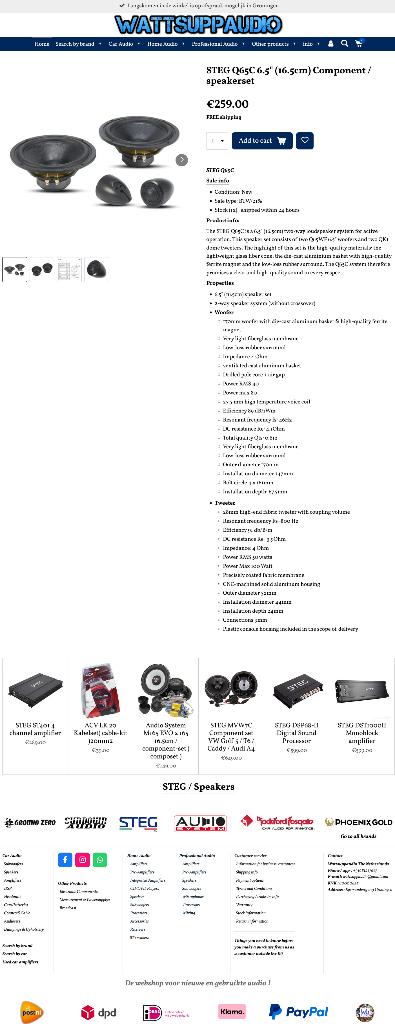 STEG Q65C 6.5" (16.5cm) Component / speakerset SQ, Auto diversen, Autospeakers, Hifi-Focus, Aalsmeerderweg 173 1432 CL, Aalsmeer