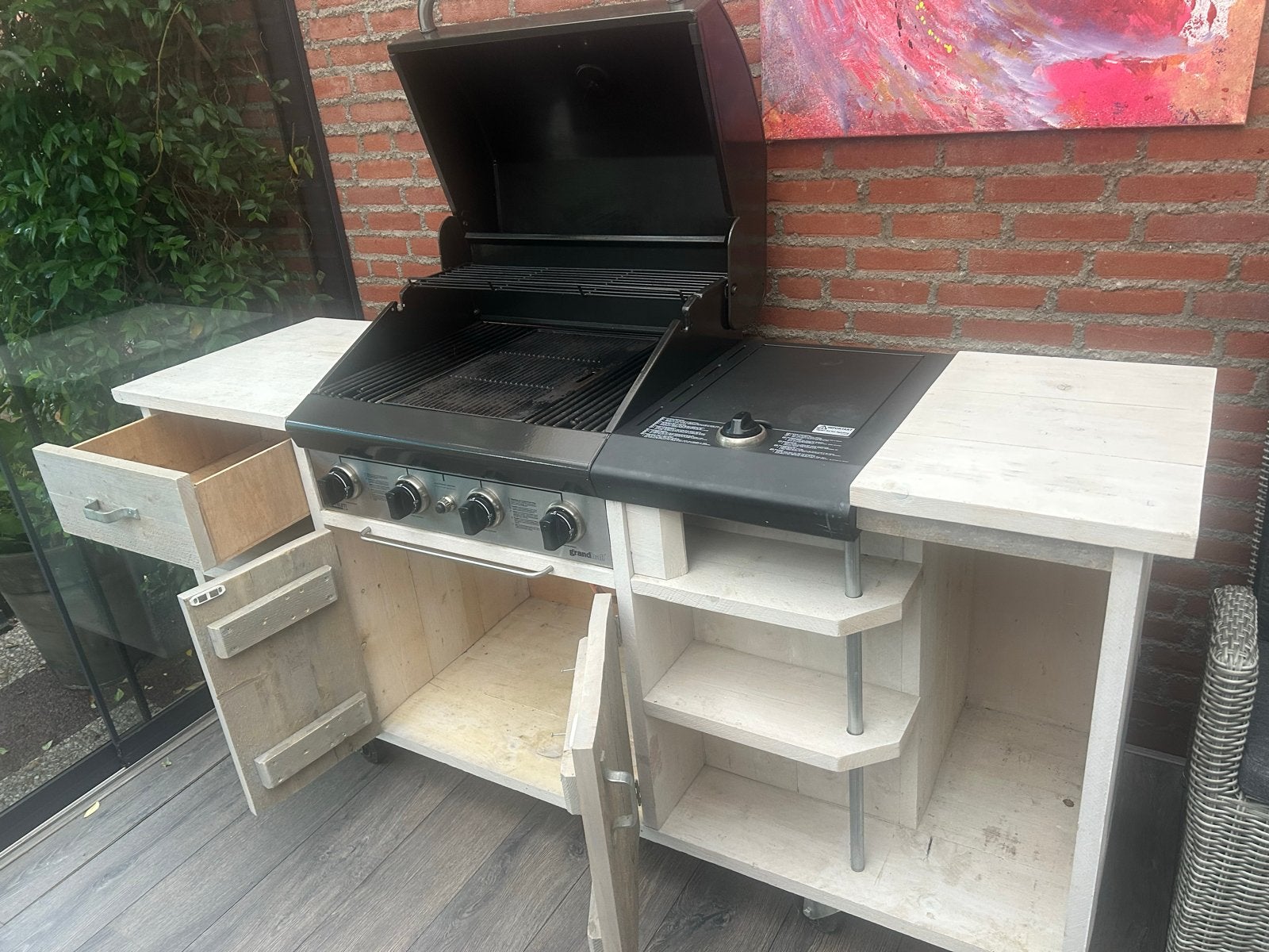 Grandhall gas BBQ met meubel en 5kg propaangas fles, Ophalen, Gebruikt