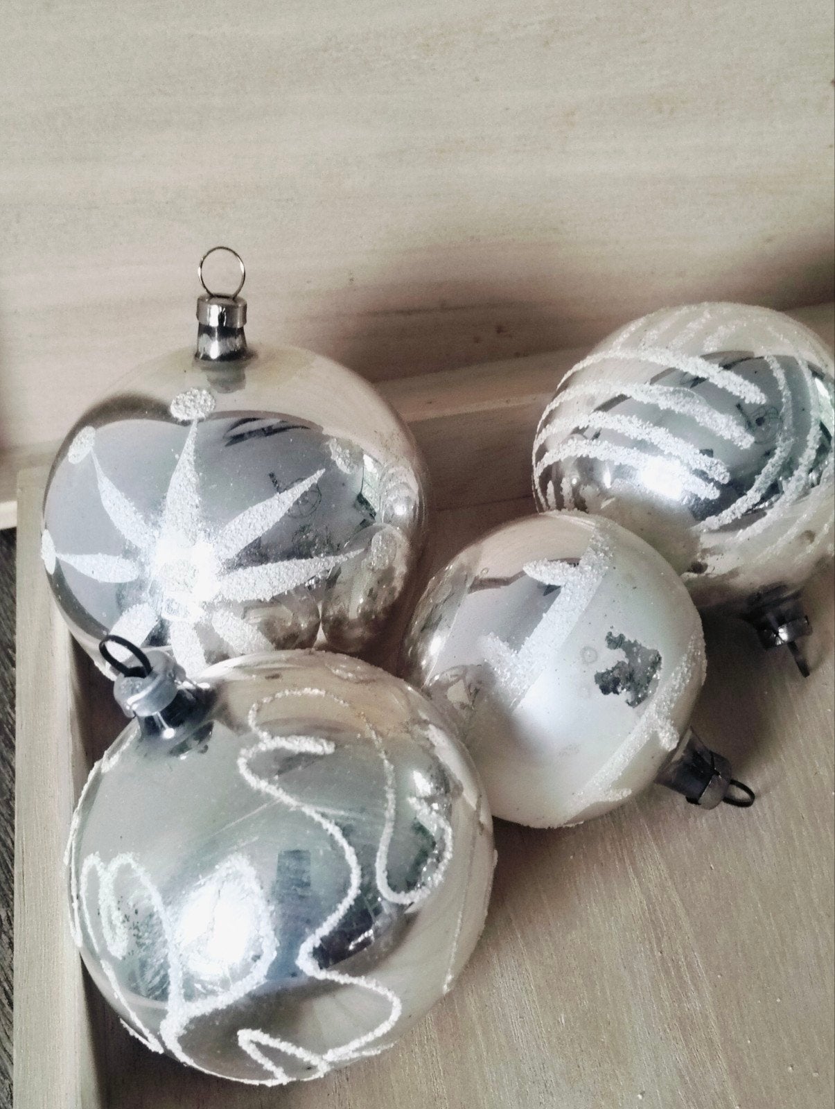 Vintage glazen zilverkleurige kerstballen, Diversen, Ophalen of Verzenden, Gebruikt