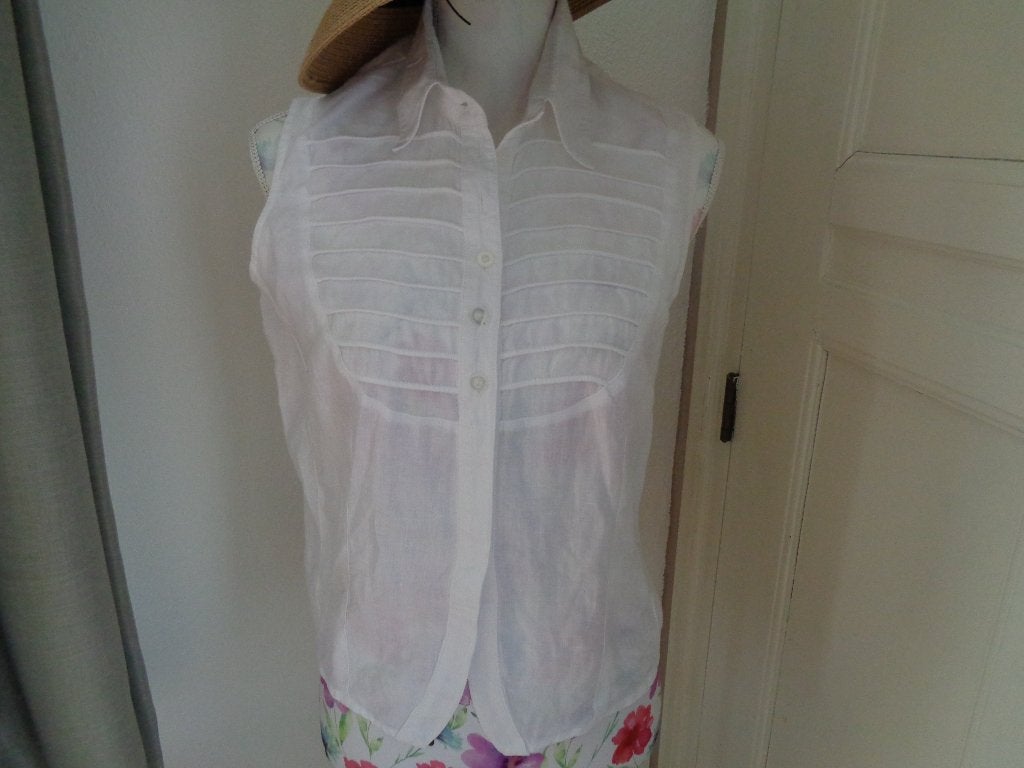 Scarva linnen mouwloze blouse:mt 40.(zie info), Maat 38/40 (M), Scarva, Wit, Ophalen of Verzenden