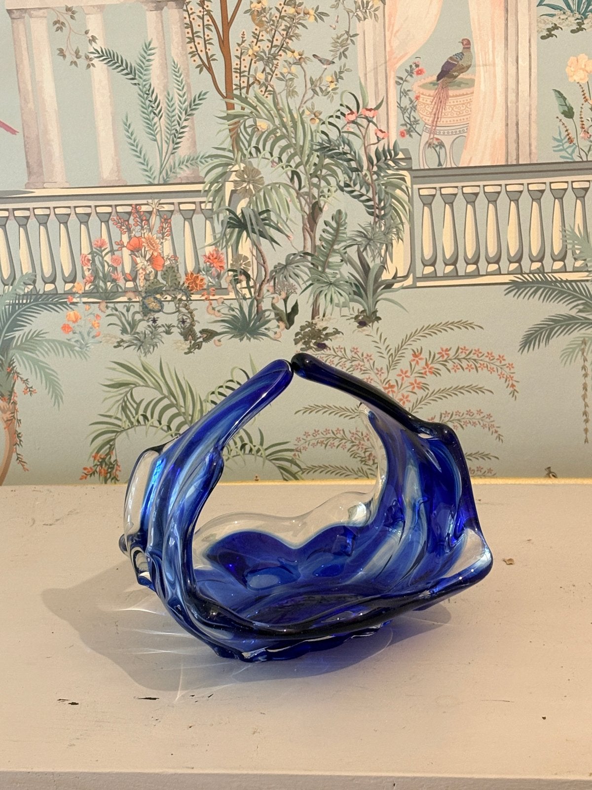 Vintage Murano-stijl Glazen Mandje - Kobaltblauw, Antiek en Kunst, Ophalen of Verzenden