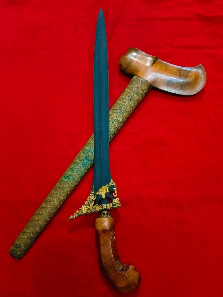 Antieke Keris Gajah (Liman) Keleng Kinatah Goud Timoho SVH11, Verzenden, Overige materialen, Indonesië, Meerkleurig