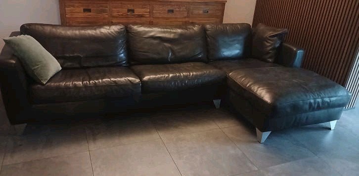 Machalke zwart lederen bank 290x90x170, Ophalen, Gebruikt, Leer