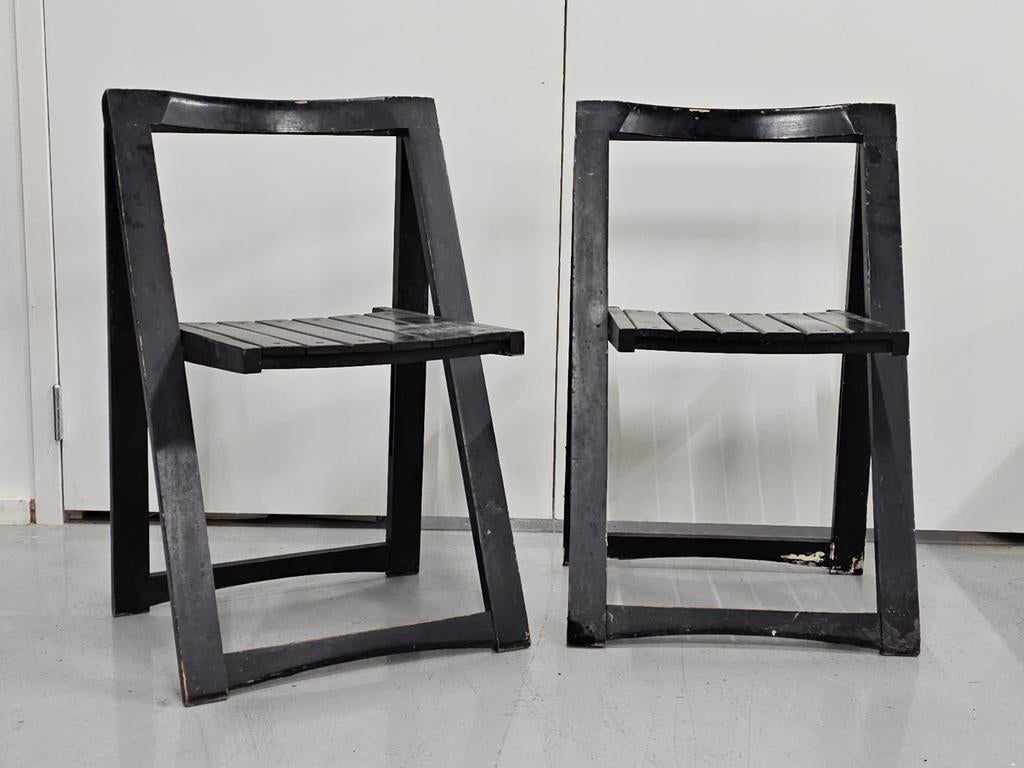 2 Aldo Jacober Trieste klapstoelen stoelen 60s, Huis en Inrichting, Stoelen, Ophalen, Gebruikt, Twee, Zwart