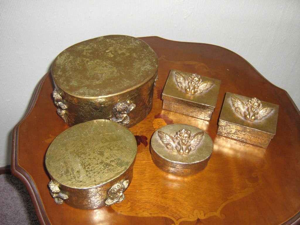 2 Brocante goudkleurige doosjes, Antiek en Kunst, Curiosa en Brocante, Ophalen of Verzenden