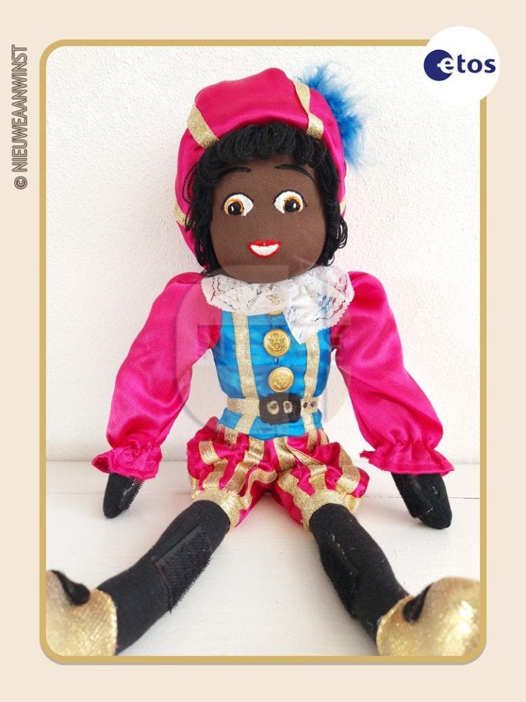 Nostalgische Etos etalage Piet pop - roze/lichtblauw - 45cm, Ophalen of Verzenden, Zo goed als nieuw