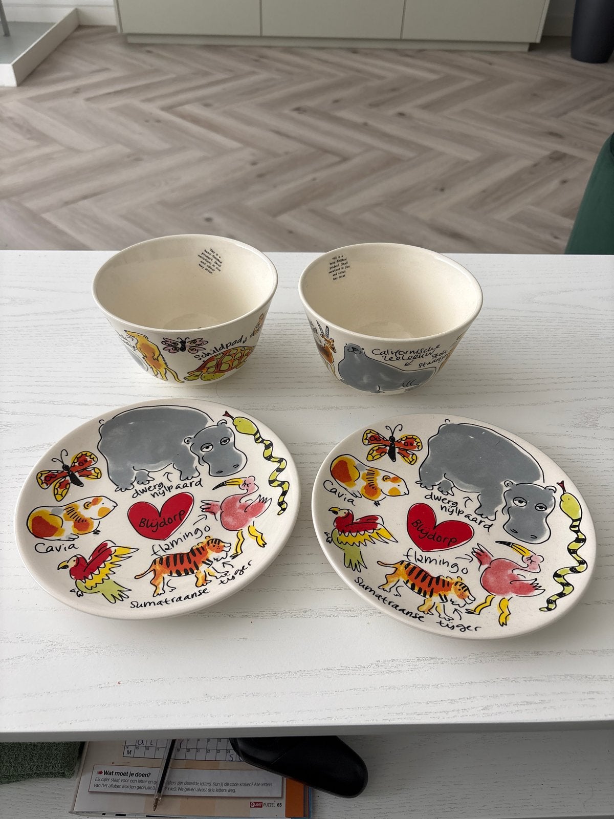Blond Blijdorp servies: 2 bakjes en 2 bordjes, Ophalen, Zo goed als nieuw, Bord(en), Aardewerk