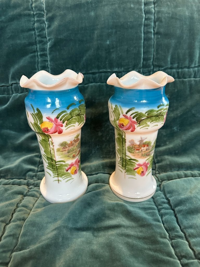 Set van 2 oude opaline glazen vazen, Ophalen