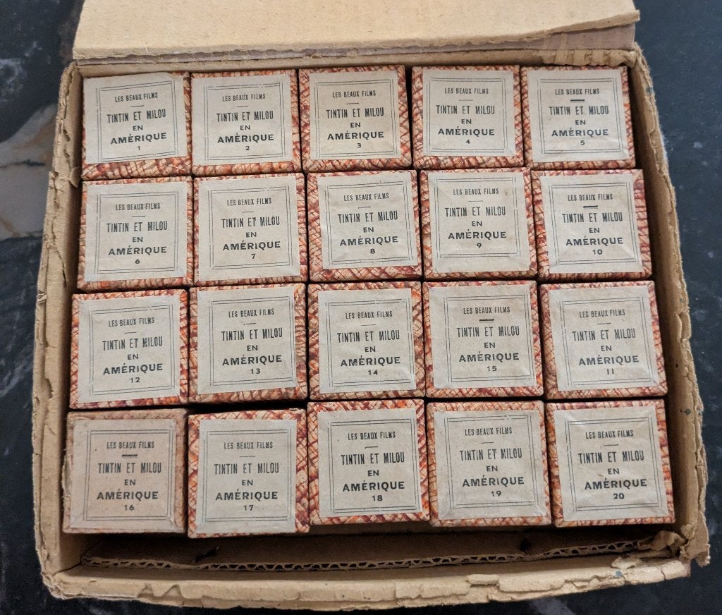 Tintin kuifje in Amerika film fixes 35 mm toverlantaarn, Verzenden, Kuifje, Zo goed als nieuw, Beeldje of Figuurtje