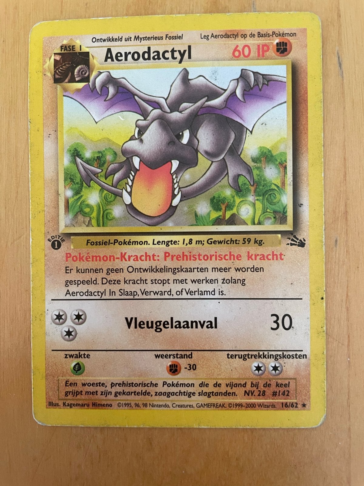 Aerodactyl Pokémon Kaart - Fossil Set 1e Editie, Ophalen of Verzenden, Gebruikt, Losse kaart