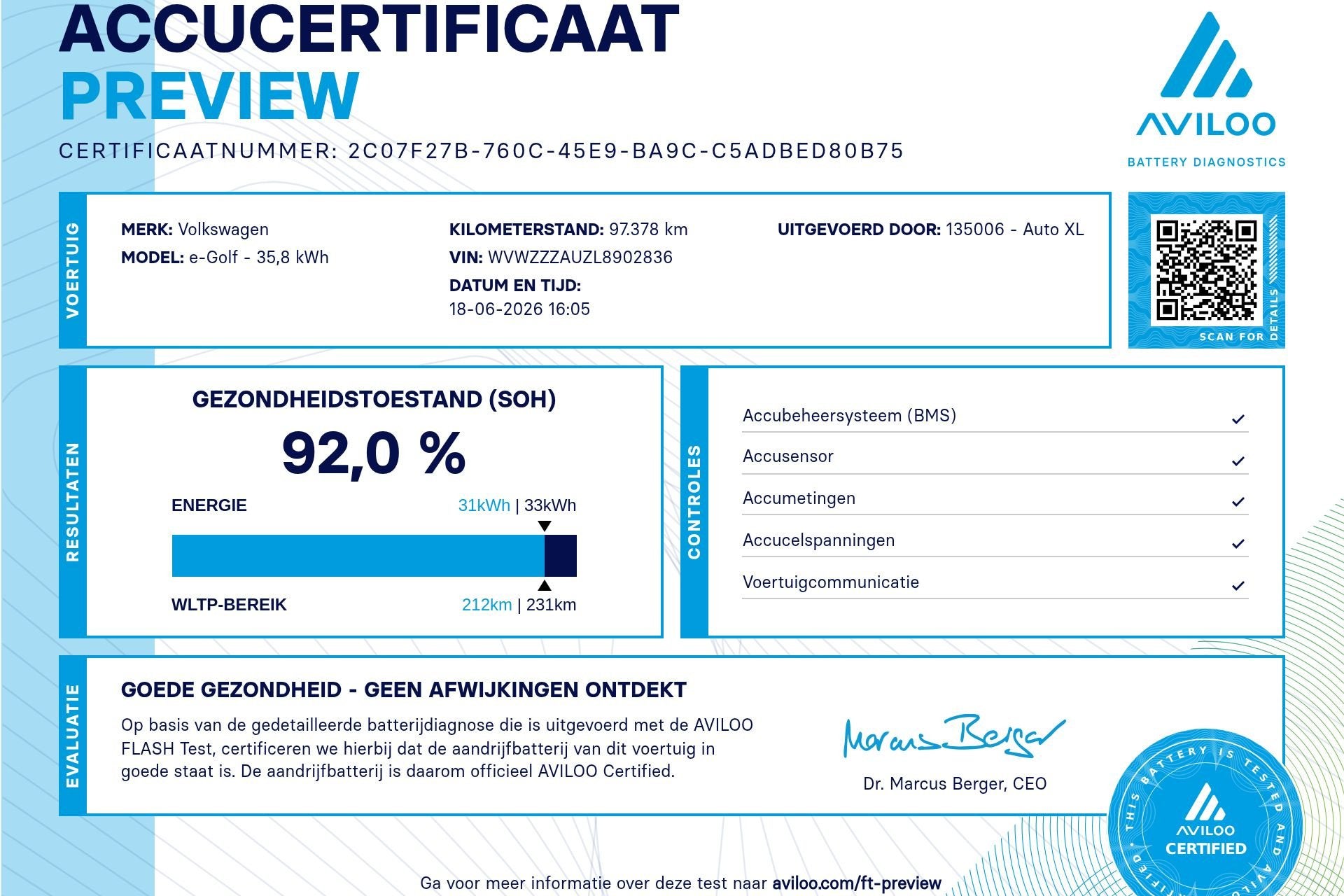 Volkswagen e-Golf E-DITION 92%SOH Warmtepomp Digi.Dashboard, 136 pk, Gebruikt, Zwart, 231 km