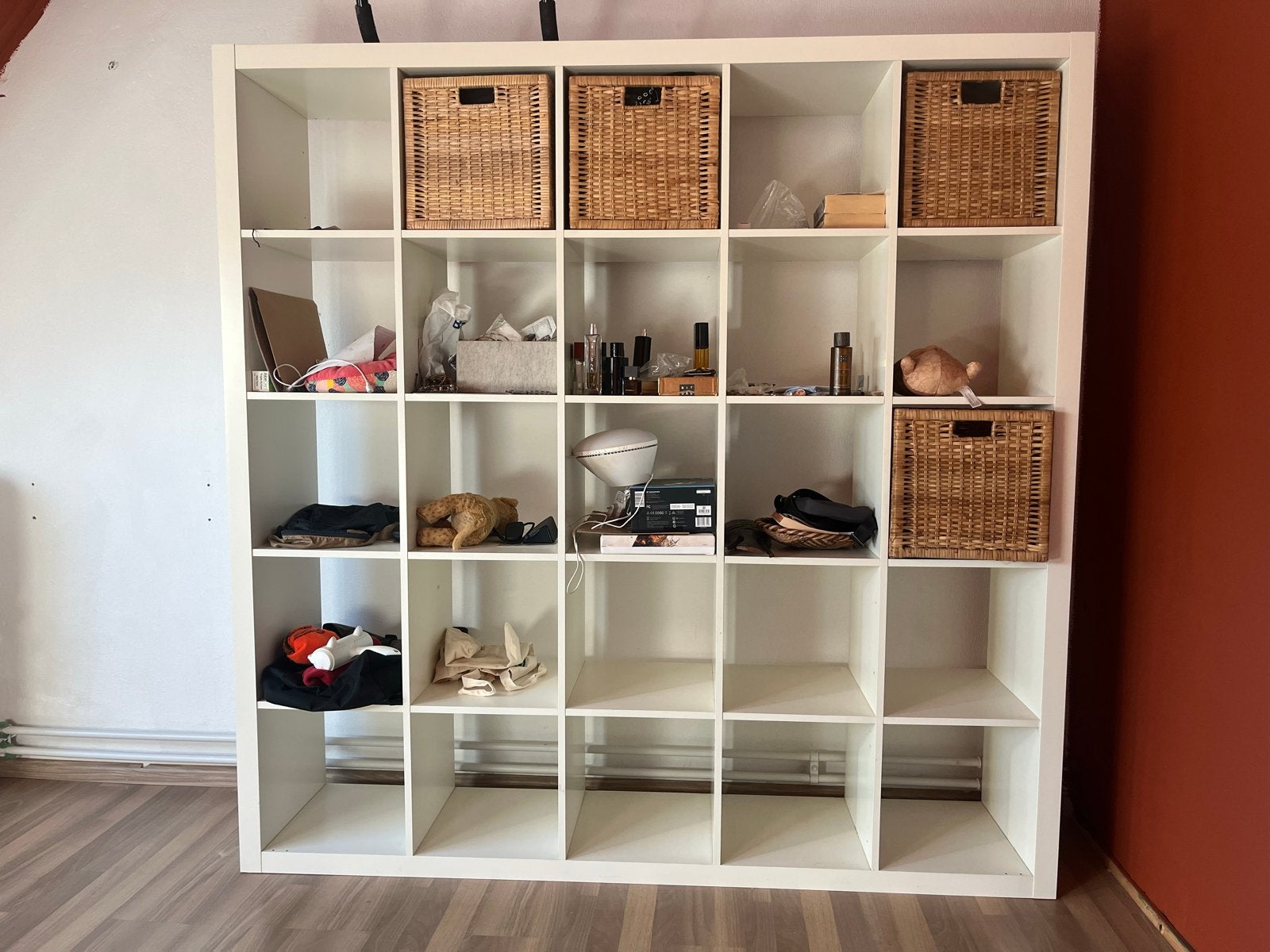 IKEA Kallax 5x5 wit incl. 5 rieten manden, Ophalen, Gebruikt