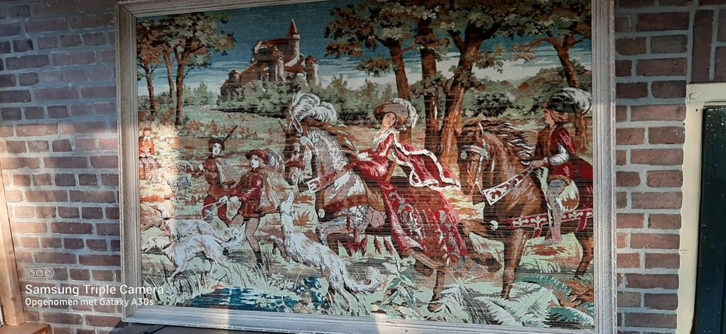 Groot wandtapijt met jachtscène en kasteel PRIJS VERLAAGD, Ophalen of Verzenden, Gebruikt