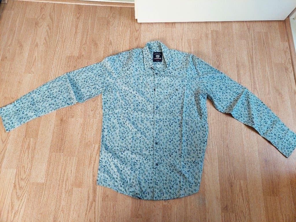 Lerros Herenblouse met bessenprint, groen/blauw - Maat M, Lerros, Zo goed als nieuw, Groen, Halswijdte 39/40 (M)