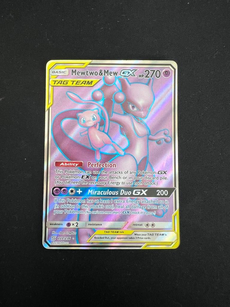 Mewtwo & Mew GX 222/236 Tag Team, Ophalen of Verzenden, Zo goed als nieuw, Losse kaart, Foil