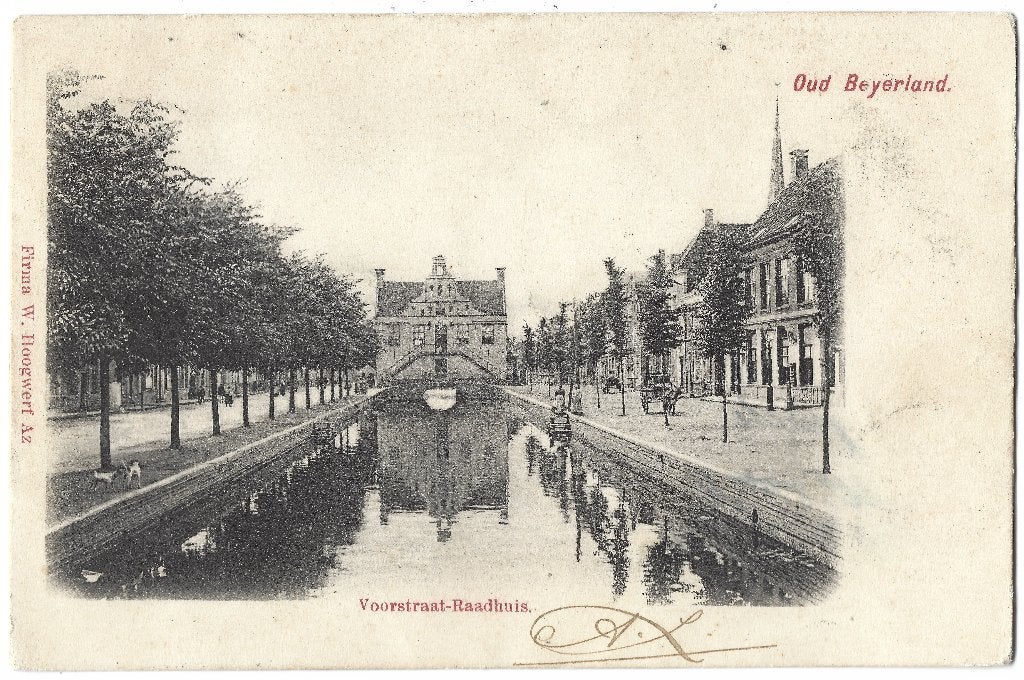 Oud-Beijerland, Voorstraat - Raadhuis, Verzamelen, Ophalen of Verzenden, Voor 1920, Gelopen, Zuid-Holland
