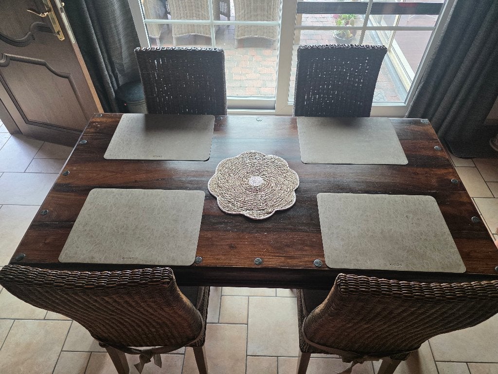 Eiken tafel met 6 stoelen, Ophalen, Gebruikt, Eikenhout, 200 cm of meer