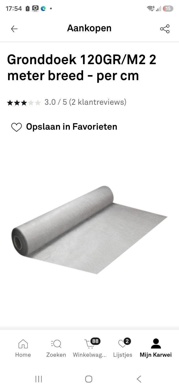 Karwei gronddoek 120GR/M2 - 21m2 op rol, Ophalen of Verzenden, Nieuw, Minder dan 10 m²