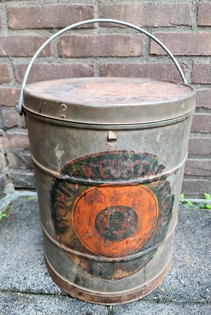Honig Keukenstroop blik antiek oranje bijenkorf label uniek, Verzamelen, Blikken, Ophalen