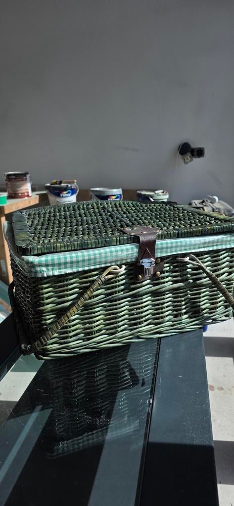 Groene picknickmand - Compleet met geruite voering, Ophalen, Gebruikt, Zonder inhoud
