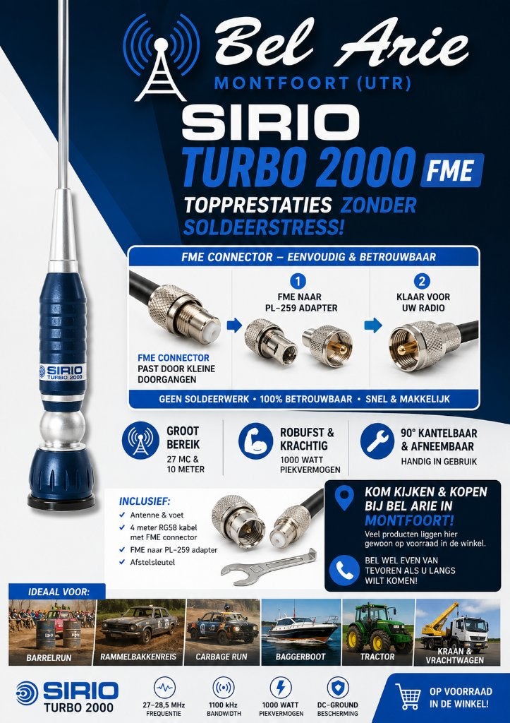 Sirio Turbo 2000 FME – Topprestaties zonder soldeerstress!, Ophalen, Nieuw, Antenne