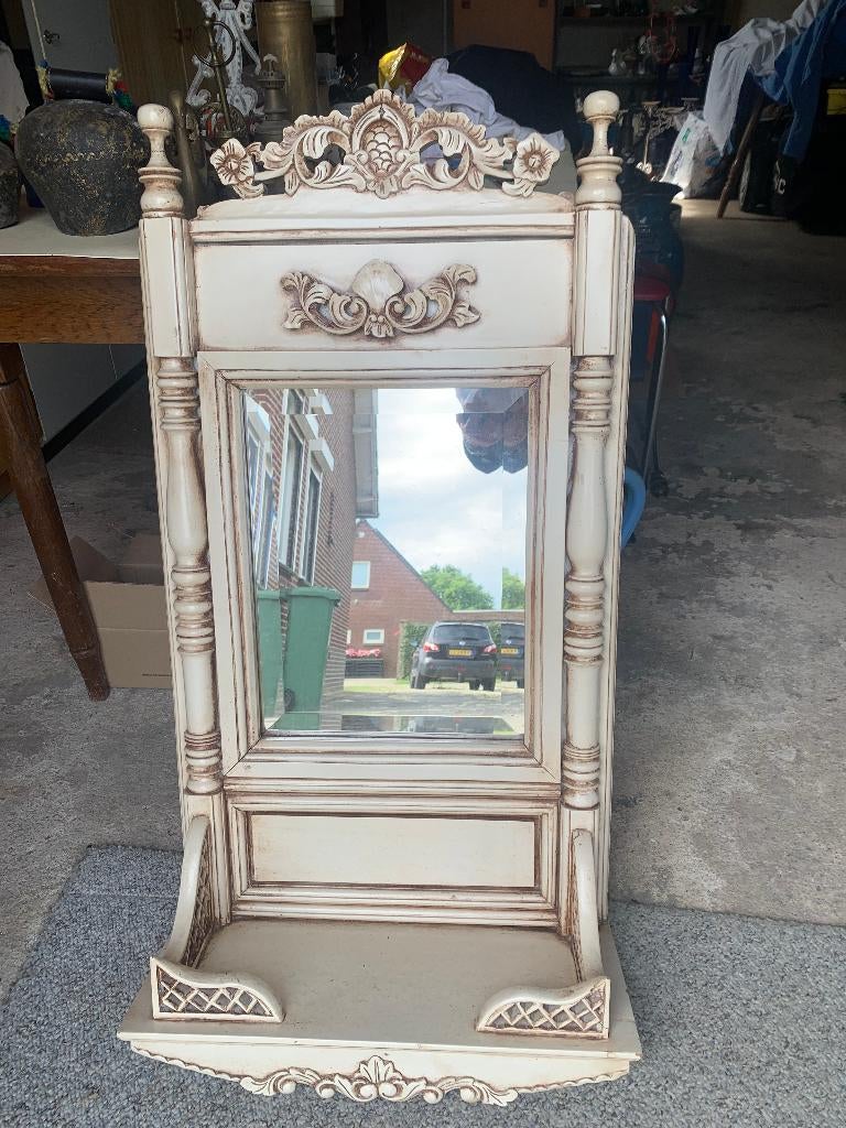 Brocante vintage oud geslepen spiegel wandspiegel kapspiegel, Ophalen, Gebruikt, 100 tot 150 cm, Rechthoekig