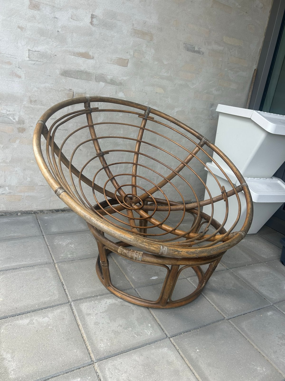 Loungestoel papasan van rotan, Ophalen, Gebruikt, Bruin, Riet of Rotan