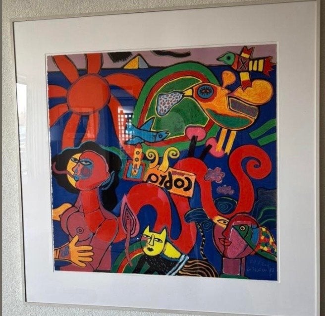 Corneille '88 - Kleurrijke Zeefdruk - Gesigneerd en Genummer, Ophalen, Figuren, Papier/karton, Achter glas