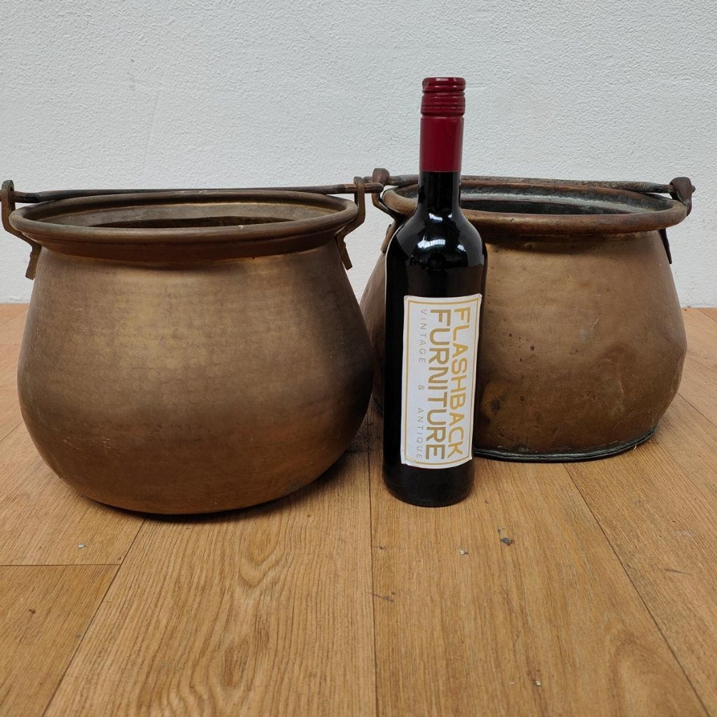 Set van 2 robuuste koperen ketels heksenketels haardketels 7, Antiek en Kunst, Ophalen of Verzenden, Koper