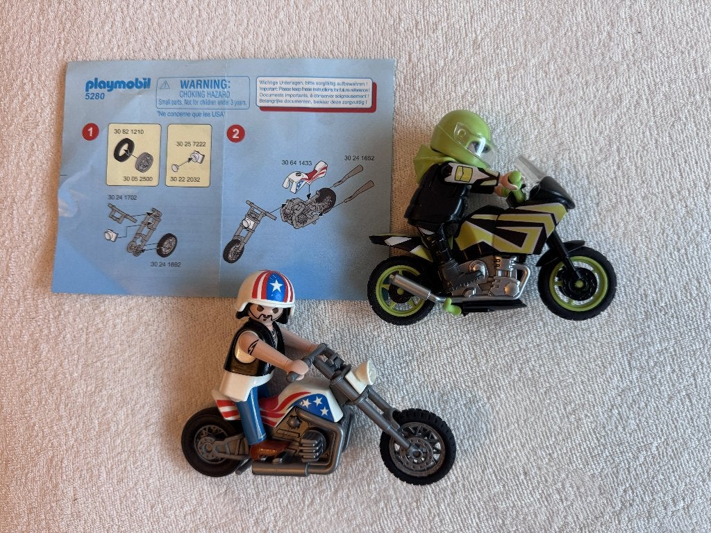 Playmobil 5280 chopper + groene motor met motorrijders, Gebruikt, Complete set, Overige typen, Ophalen of Verzenden