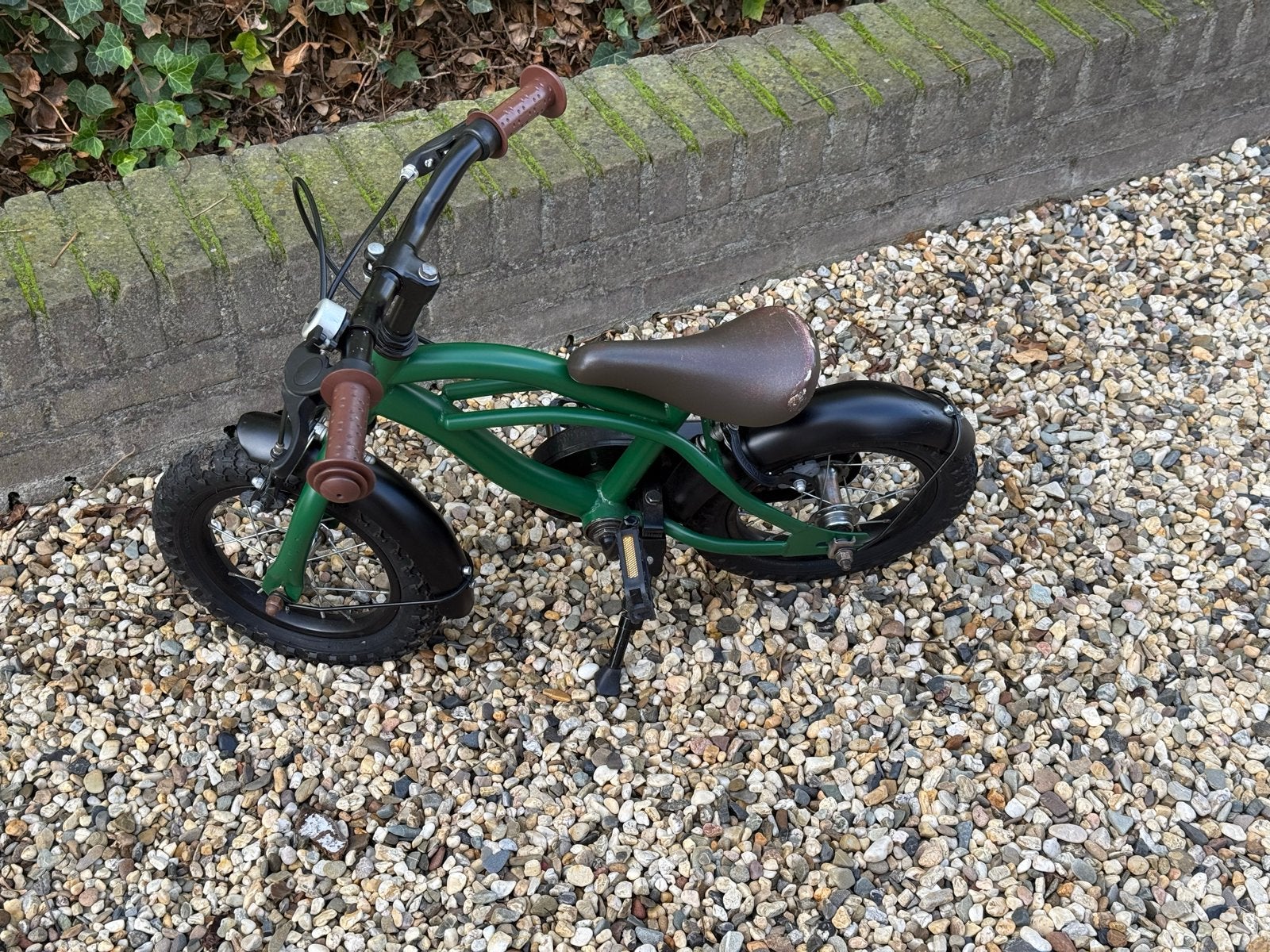 12 inch kinderfiets met handrem, groen - Gebruikt, Fietsen en Brommers, Ophalen, Gebruikt, Velgrem, Minder dan 16 inch