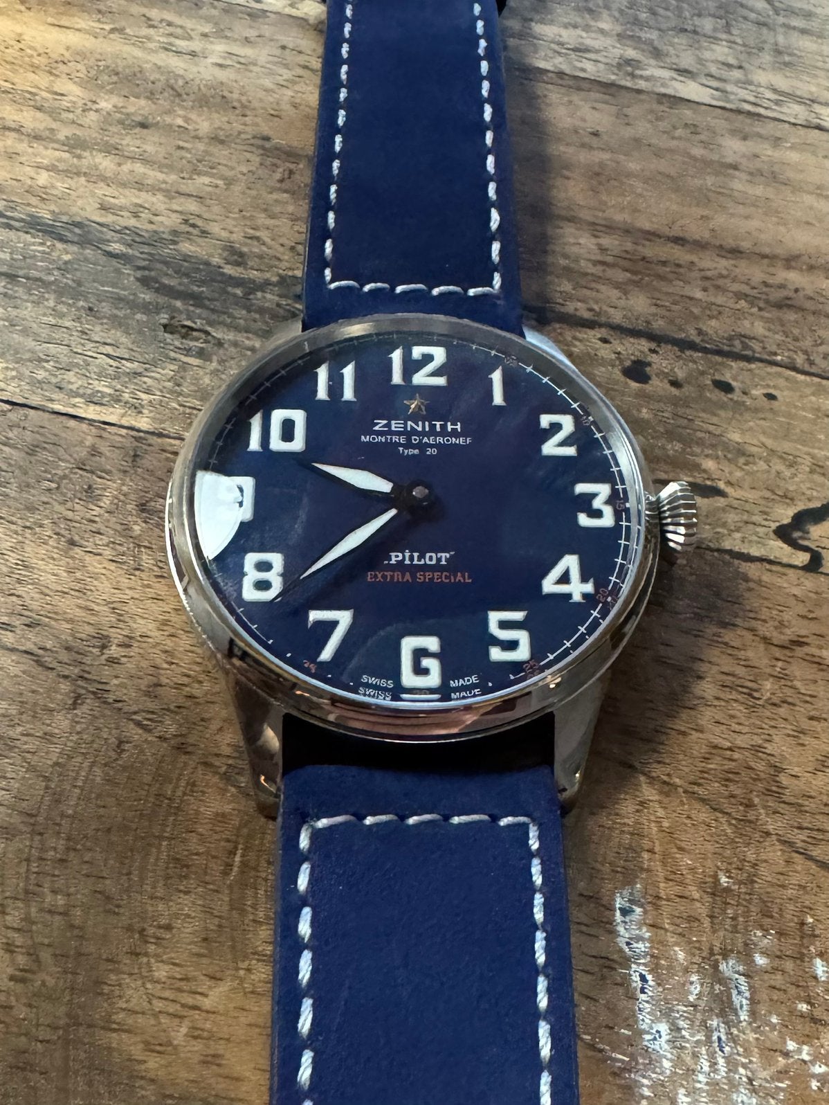 Zenith type20 pilot extra special 44mm handwind, Ophalen of Verzenden, Staal, Overige merken, 1960 of later