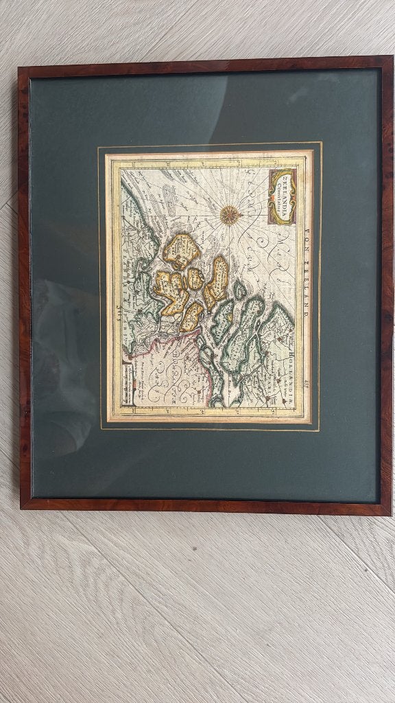 Originele kopergravure Zeeland 1651 – Kaerius / Janssonius, Ophalen, Gravure, Ingelijst, 1600 - 1699