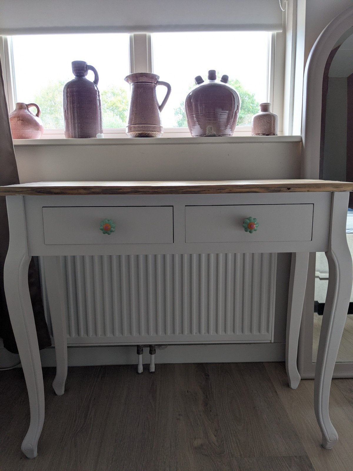 leuke witte site table met houten blad  en 2 laadjes!, Ophalen of Verzenden, Gebruikt, Rechthoekig