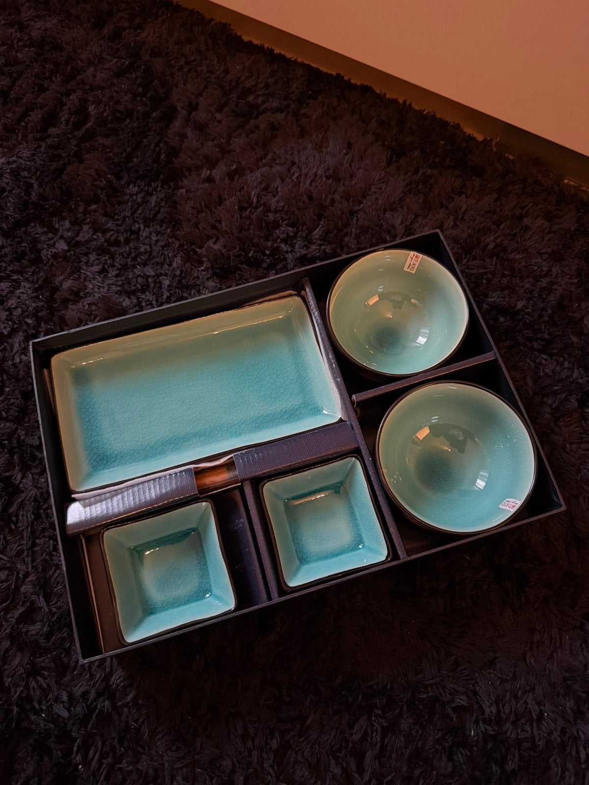 Sushiset van 8 stuks – Glassy Turquoise – Zwart/Turquoise, Ophalen of Verzenden, Nieuw, Overige stijlen, Kop(pen) en/of Schotel(s)
