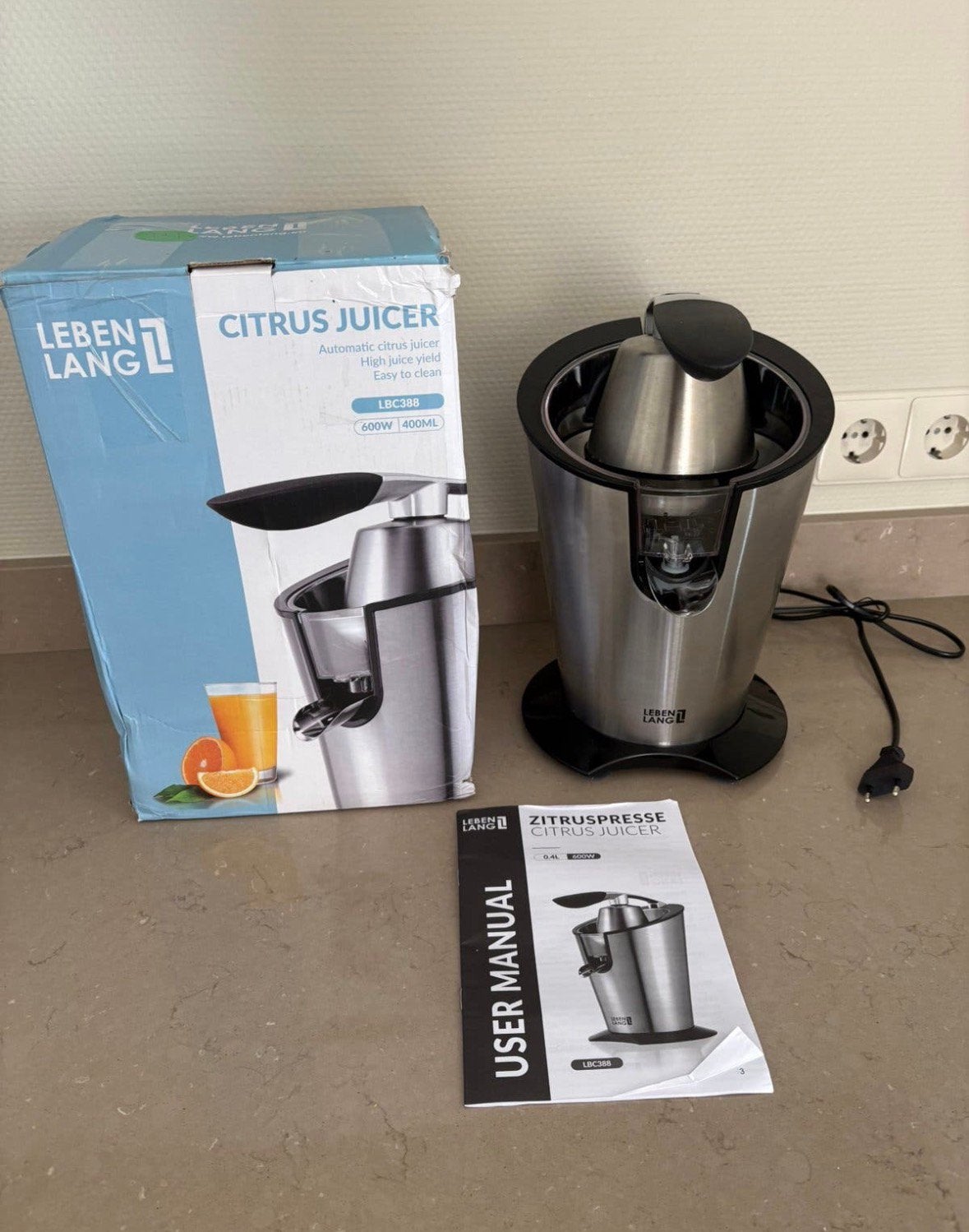 LEBENLANG High Efficiency Electric Citrus Juicer - 600W, Witgoed en Apparatuur, !, Gebruikt, !, Ophalen of Verzenden