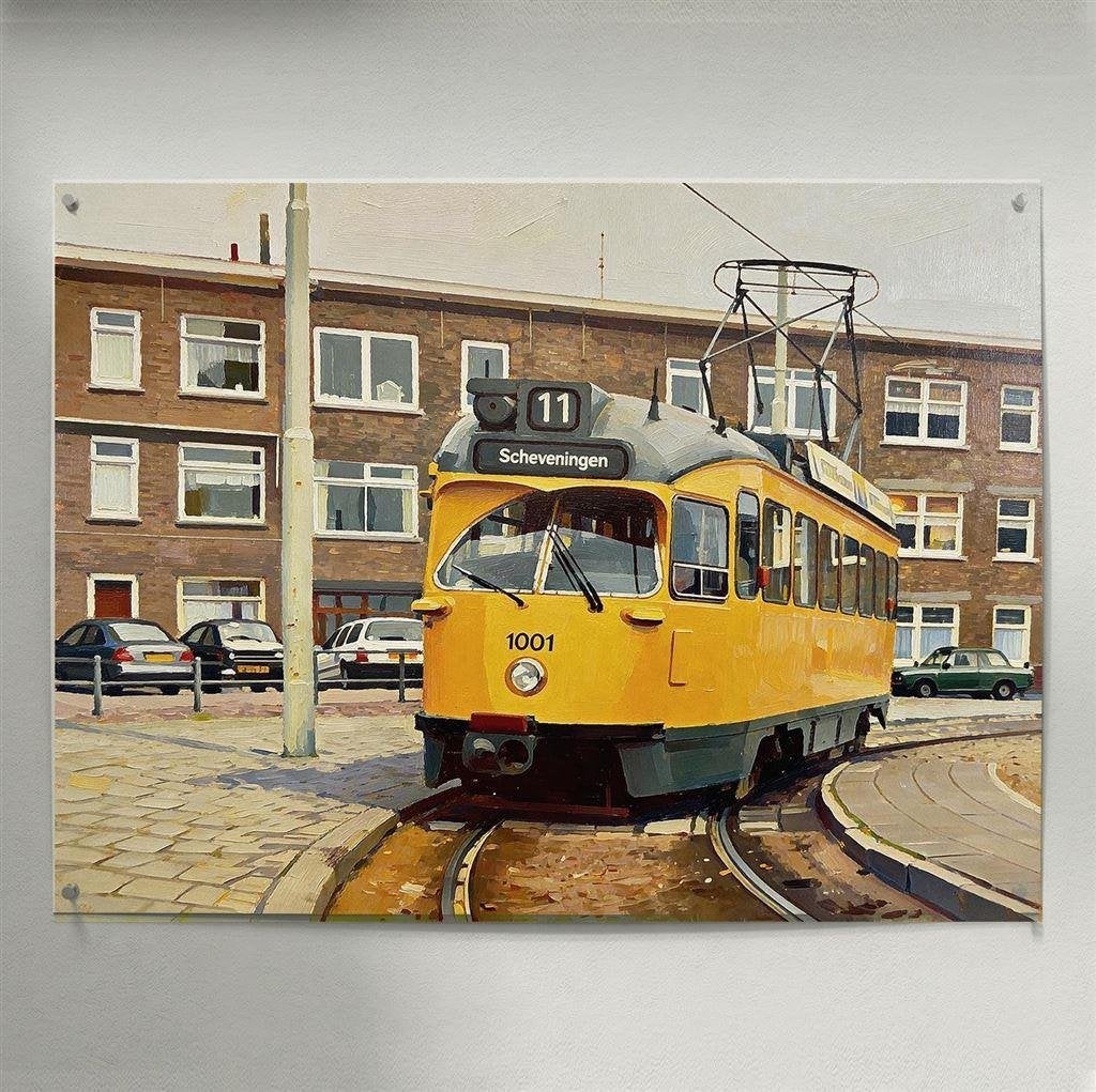 Scheveningen Gele Tram Schilderij spoorwegen Poster, Verzenden, Nieuw, Tram, Overige typen