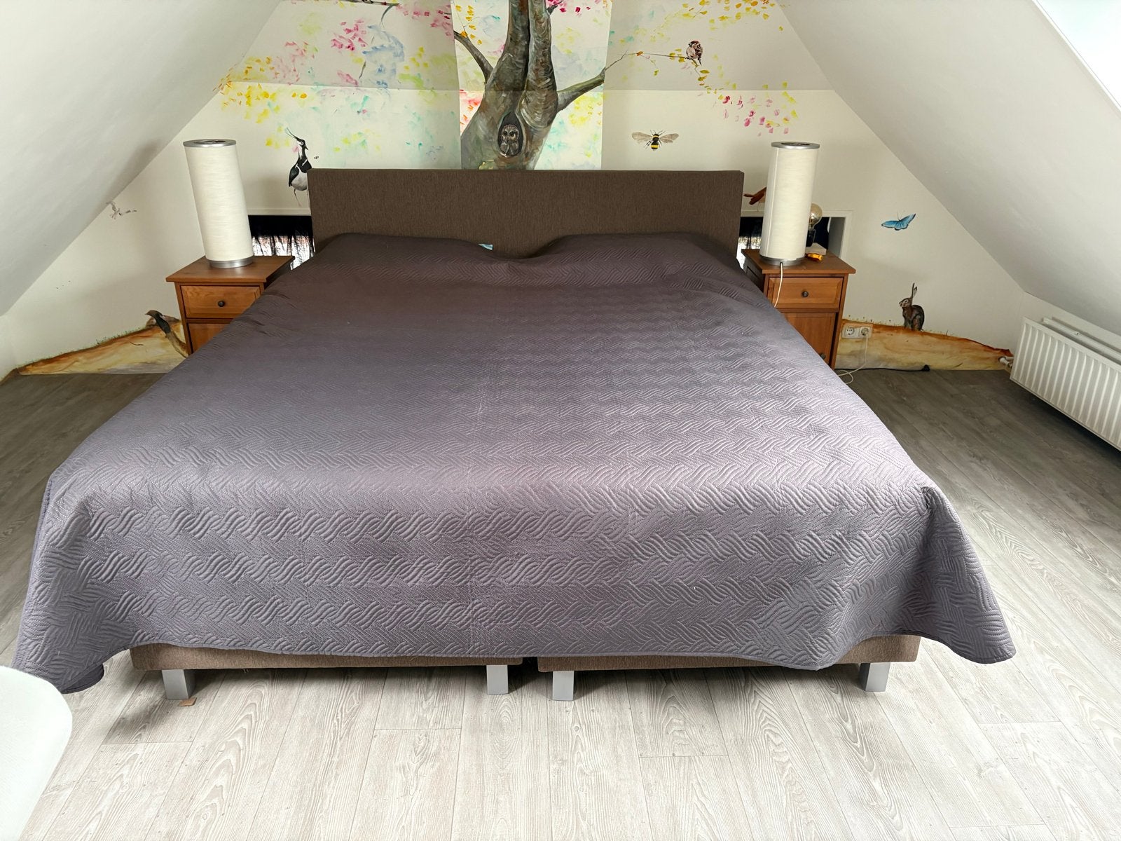 Tweepersoons boxspring bed met topper, Ophalen, Bruin, Tweepersoons, Zo goed als nieuw