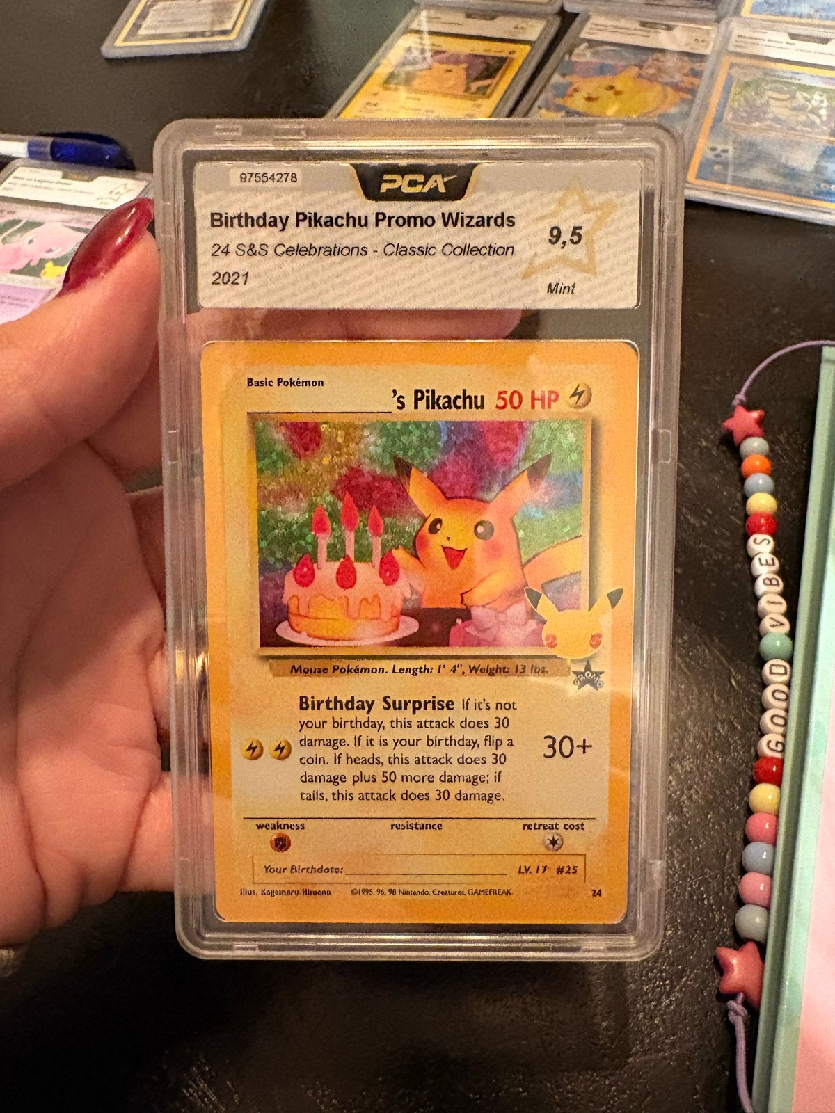 Birthday Pikachu Promo Wizards PCA 9.5 Mint Pokémon kaart, Ophalen of Verzenden, Zo goed als nieuw, Losse kaart, Foil