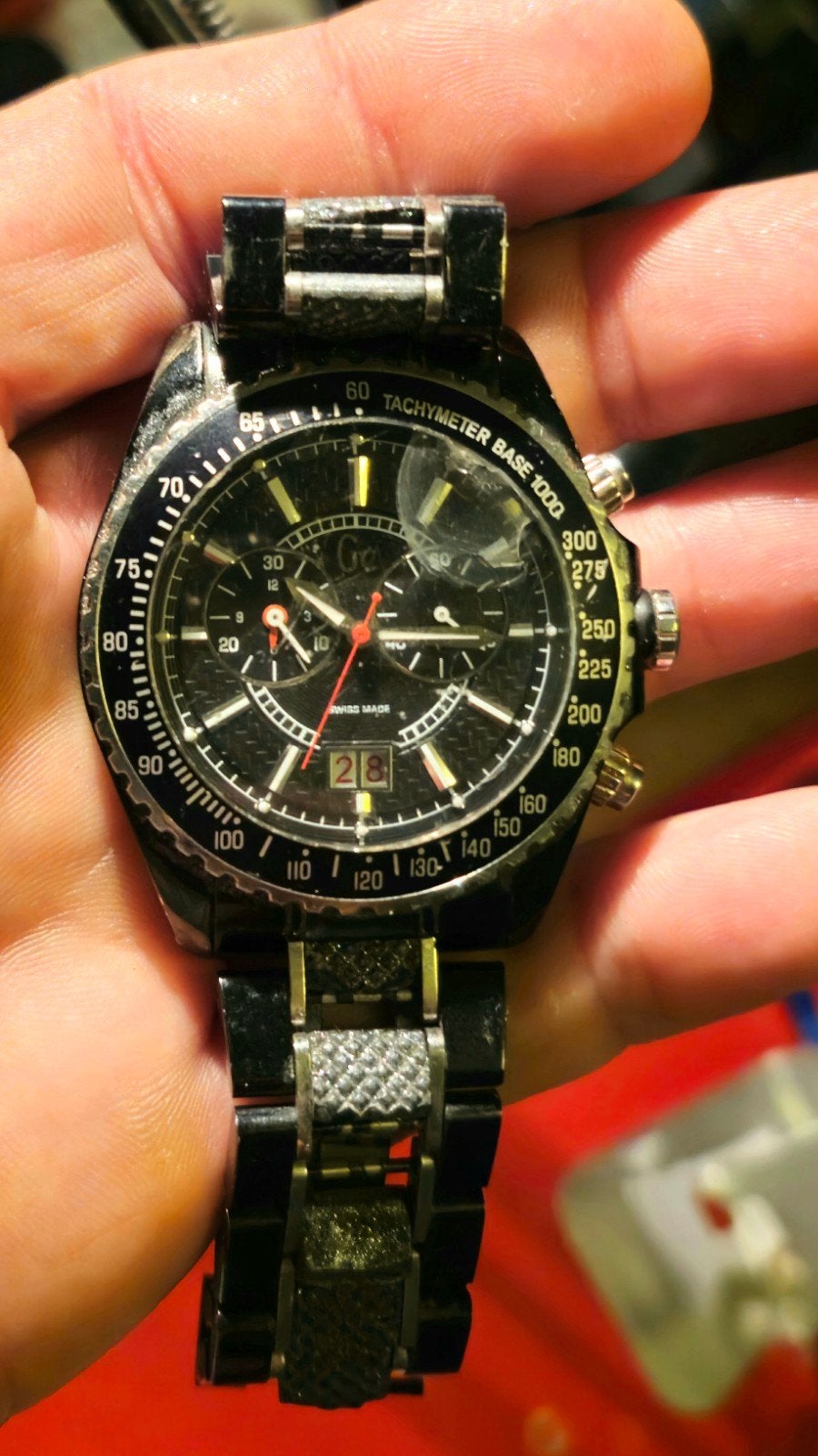 GC Guess Collection Herenhorloge Zwart Chronograaf, Ophalen of Verzenden, Gebruikt