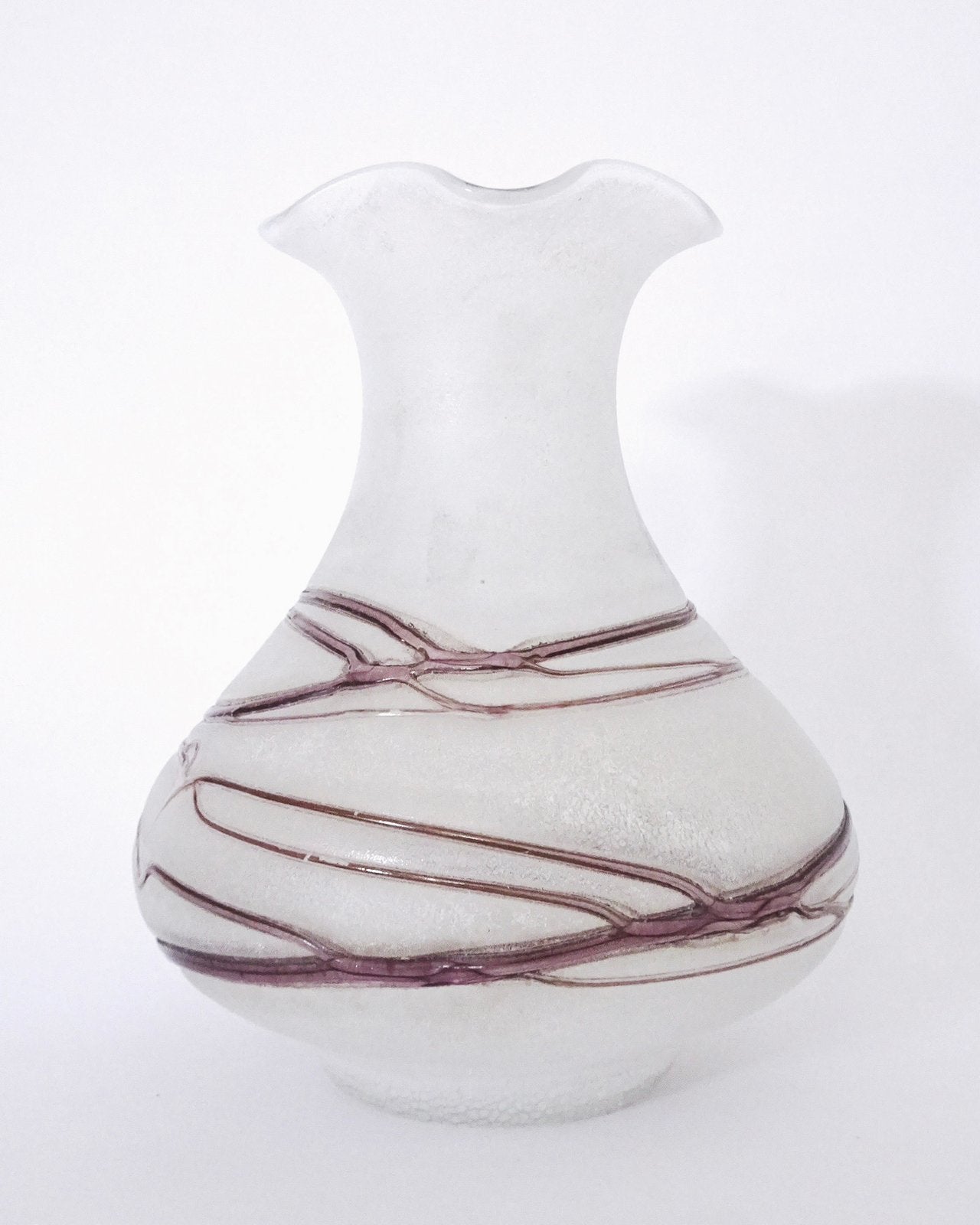 Vintage 60s Murano glas vaas wit paars swirl design antiek, Ophalen