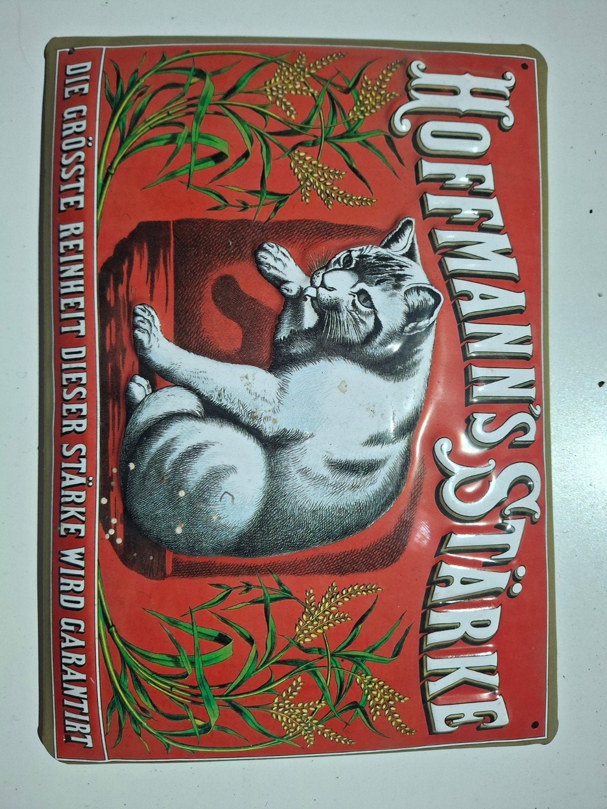 Vintage Hoffmann's Stärke Emaille Reclamebord Kat, Antiek en Kunst, Ophalen of Verzenden