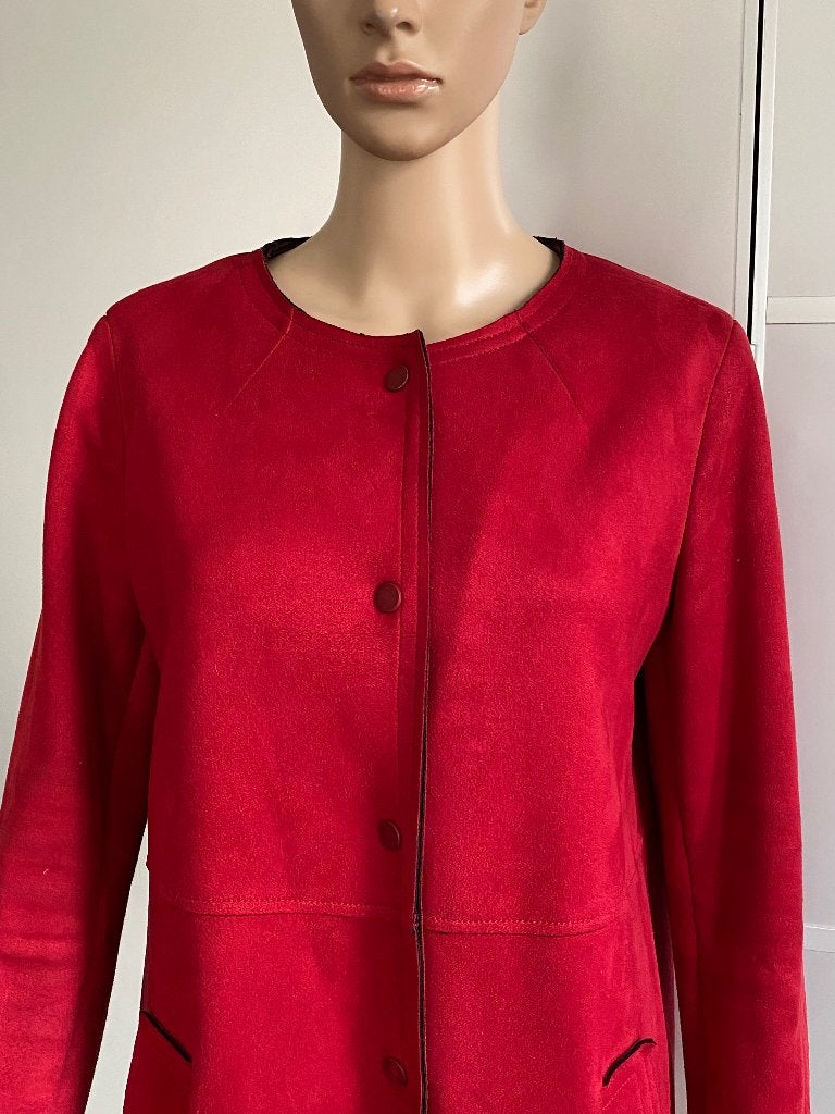 K341 Zara maat 40=M suedine lang jasje vest jas blazer rood, Maat 38/40 (M), Zara, Ophalen of Verzenden, Zo goed als nieuw
