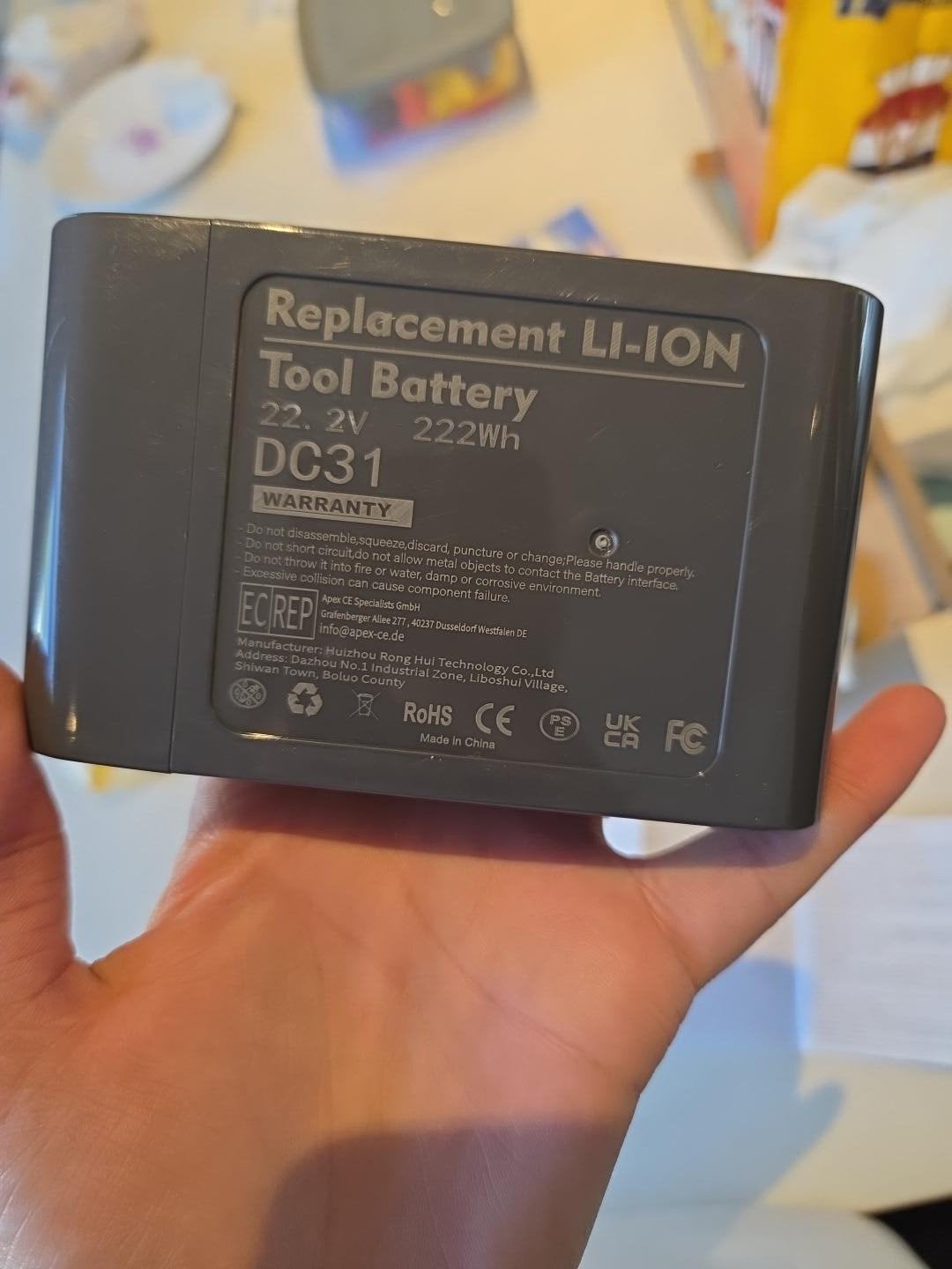 Vervangende Li-ion Accu voor Dyson DC31 (22.2V, 222Wh), Ophalen of Verzenden, Nieuw