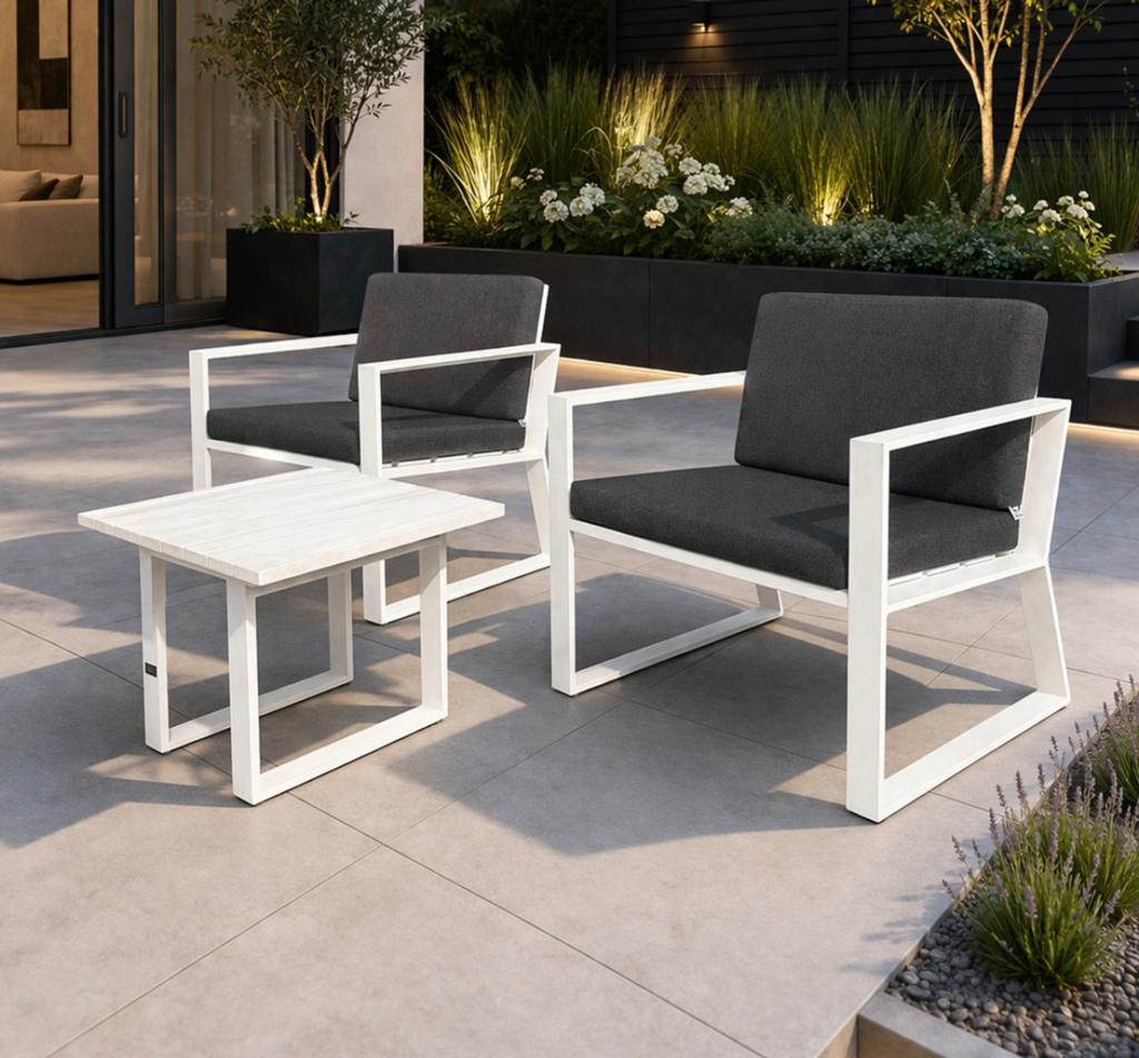 Borek Samos lounge fauteuils / tafeltje, Tuin en Terras, Ophalen, Gebruikt, Aluminium, 2 zitplaatsen